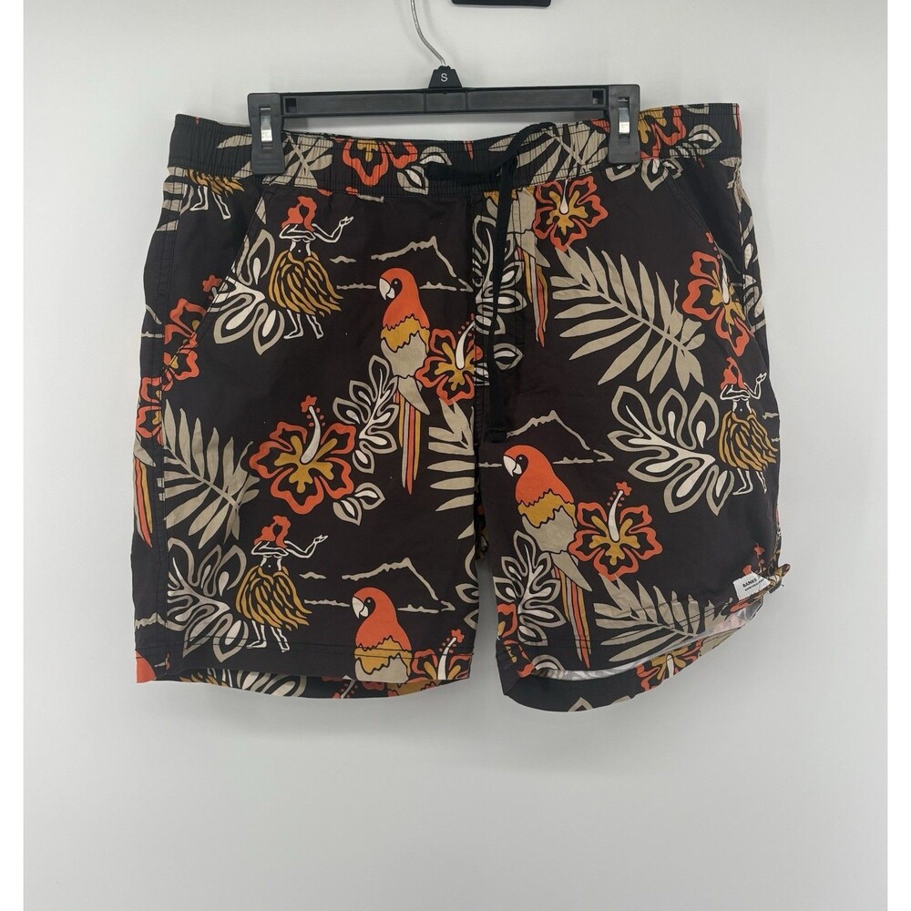 Banks Journal Swim Trunks Mens XL Brown Hawaiian Parrot Hula Tropical Floral